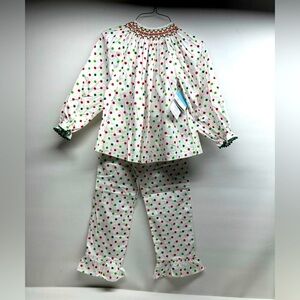 VIVE LA FETE Smocked Polka Dots Pants set Christmas outfit size 8 nwt